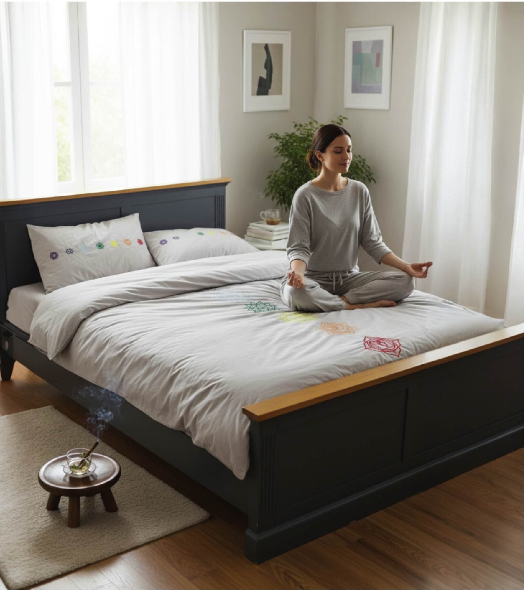 Bed 5 Organic Embroidered Chakra Bedding Set - Image 1