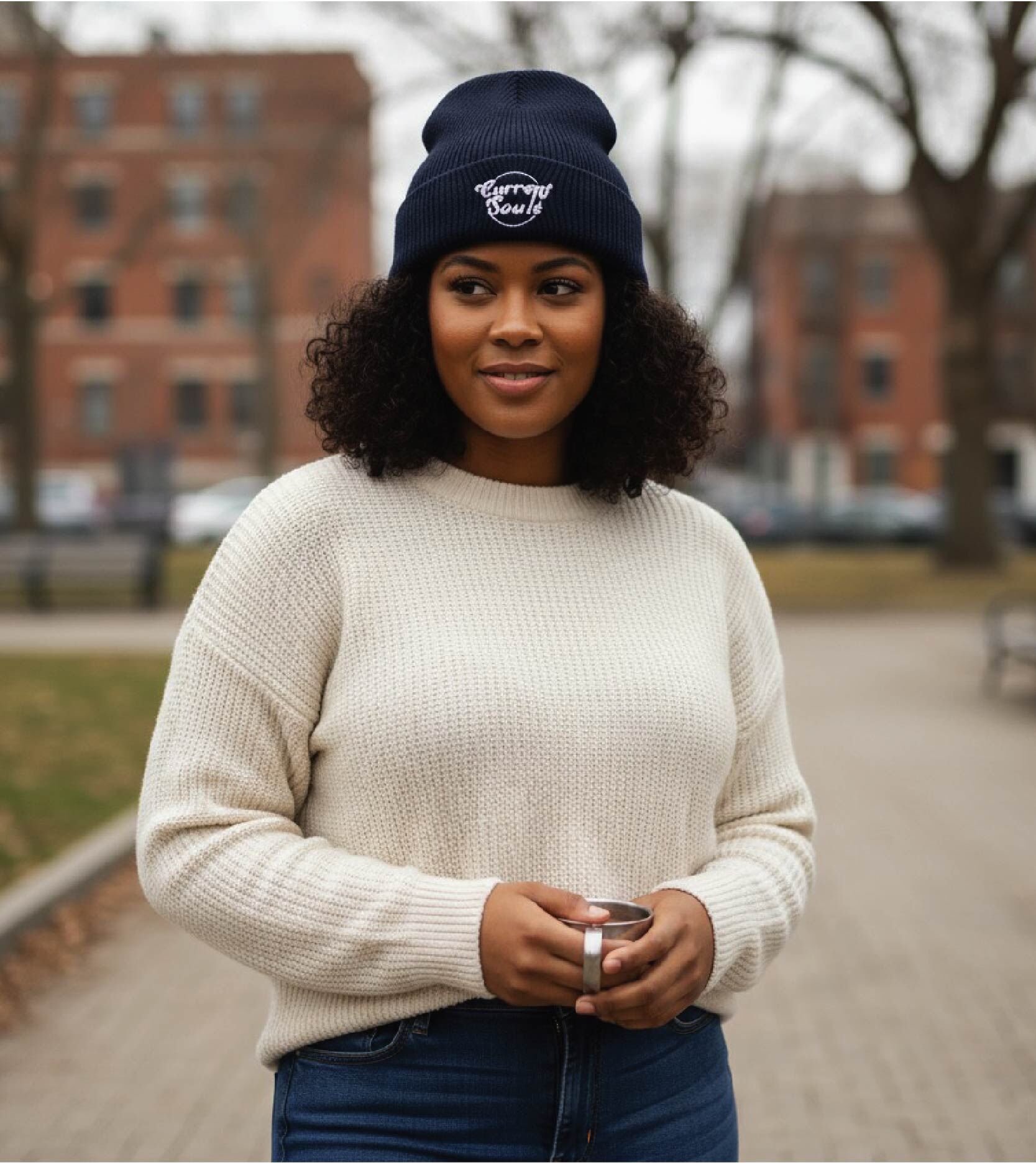 Beanie Black on model2 Organic Beanie Hat - Image 1