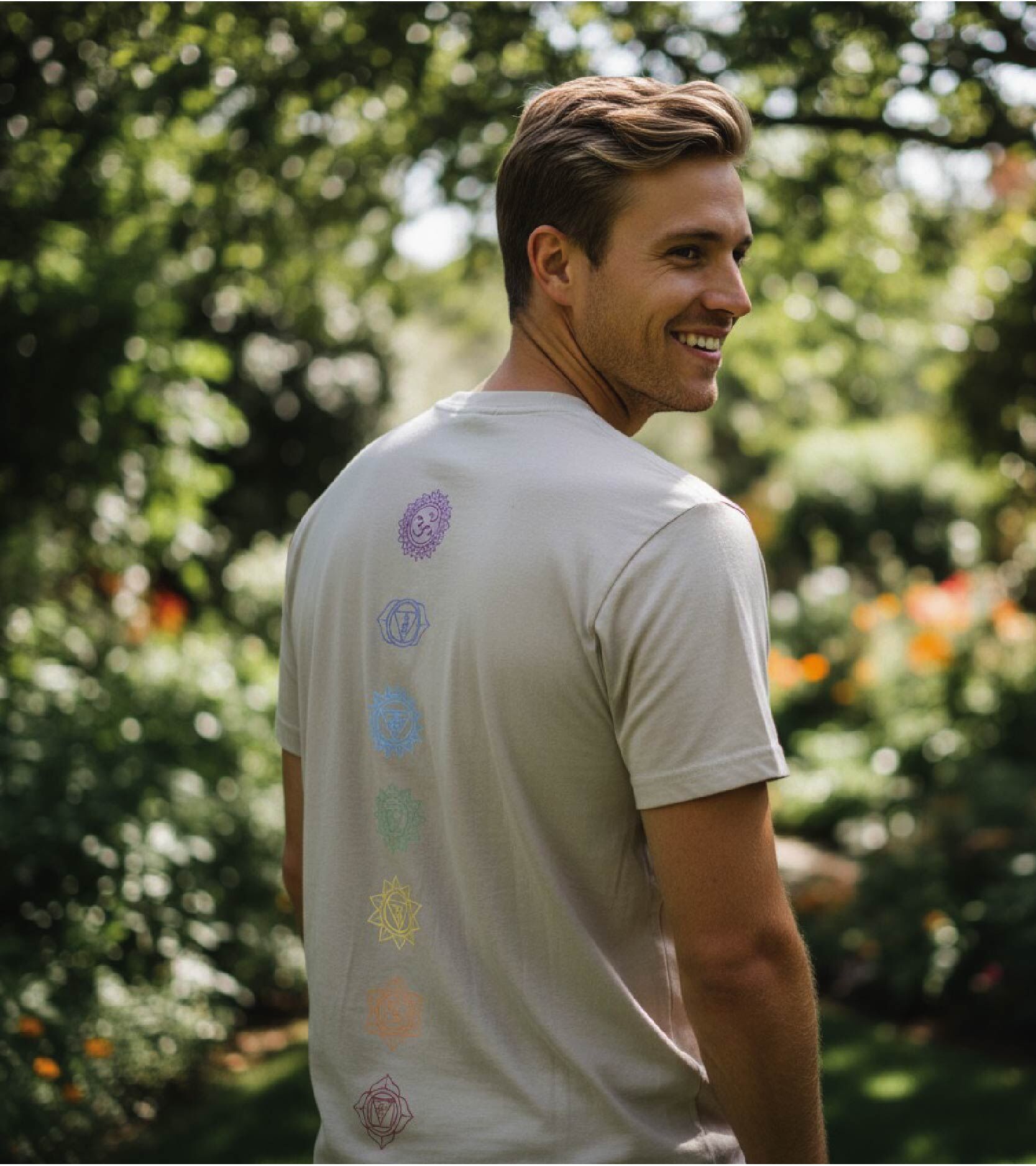 Beige T Back on model Organic Chakra T-Shirt - Image 1