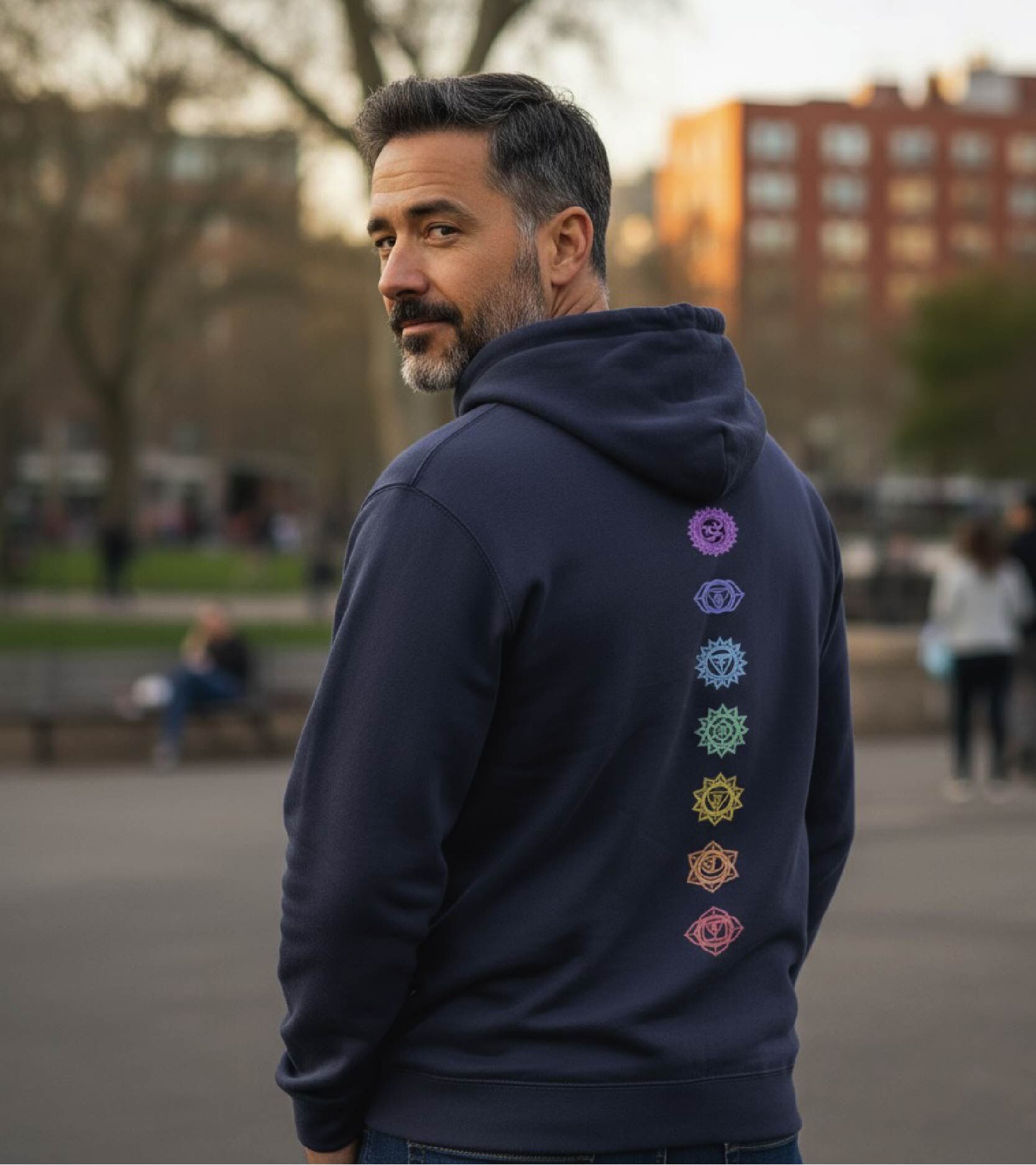 Black print hood back Organic Chakra Hoodie - Image 1